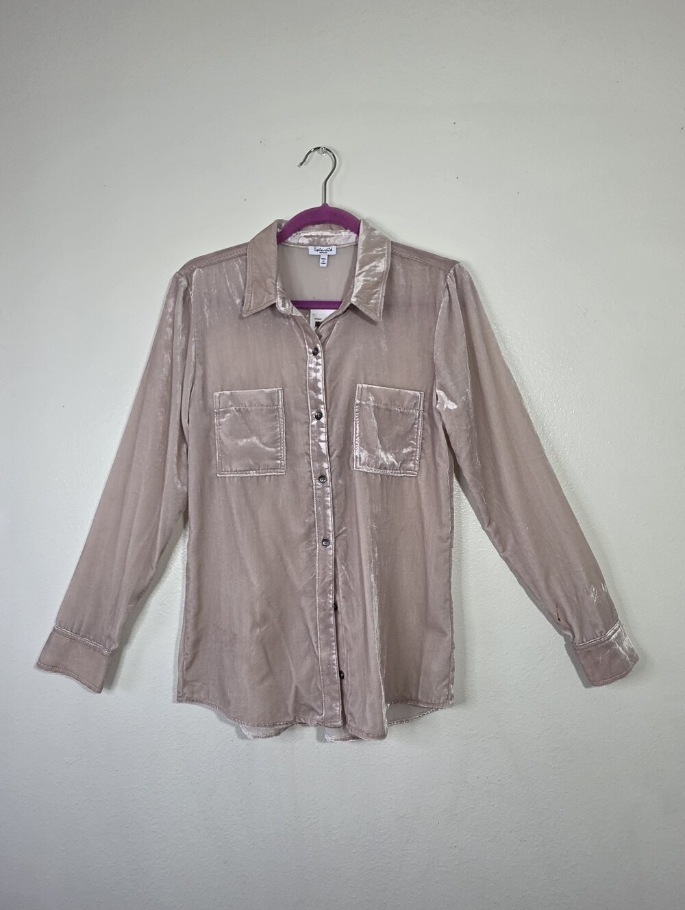 Splendid Velour Champaigne Button-Down Top Medium